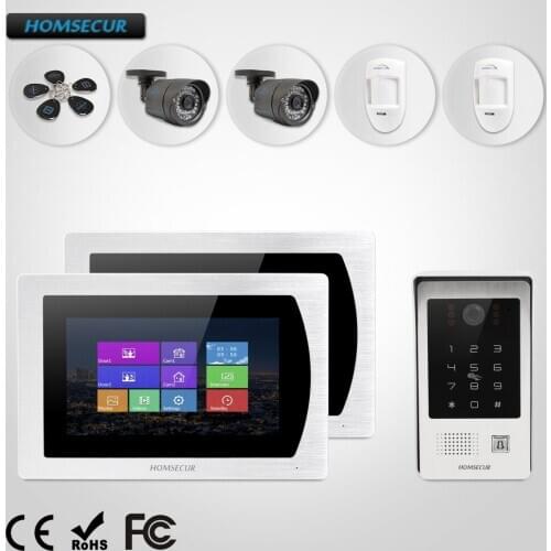 HOMSECUR 7" Wired Video Door Phone Intercom System with Password & ID Access+CCTV Camera and Wired PIR Sensor(BM717-S+BC091)