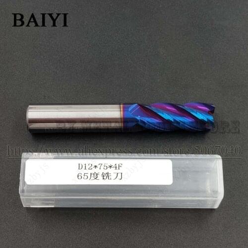 HRC65 4 Flute Colorful Coating End Mill Tungsten Carbide Steel CNC End mill D12mm L75mm tools Milling Cutter lathe angle Metal
