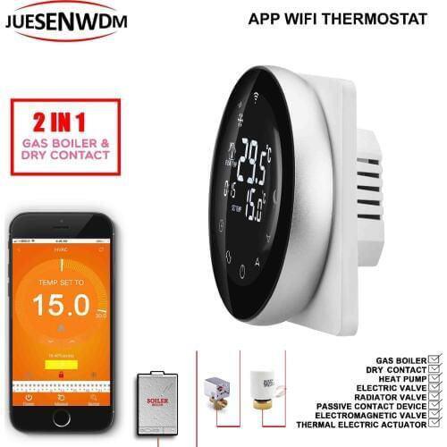 Round Wifi touch thermostat 2 in 1 for Gas boiler,radiator valve by English/Russian/Polish/Czech/Italian/Spainish control