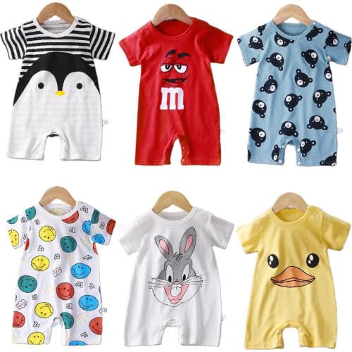 Summer 3-24 Months Baby Boys Girls Romper Infant Jumpsuit Cartoon Short-sleeved Climbing Pajamas Cotton Toddler Clothes