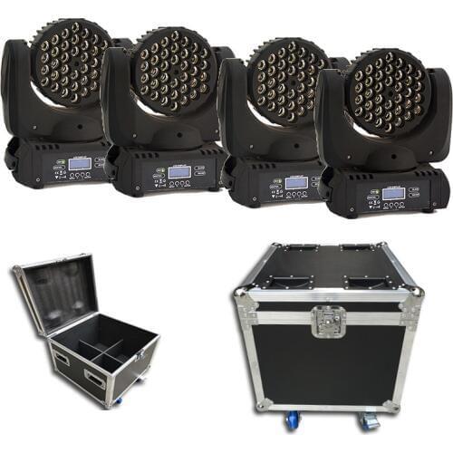 Hot sell 4pcs/lot Flight case packing RGBW 4 in1 color mixing Cree led 36*3W led moving head wash led lights