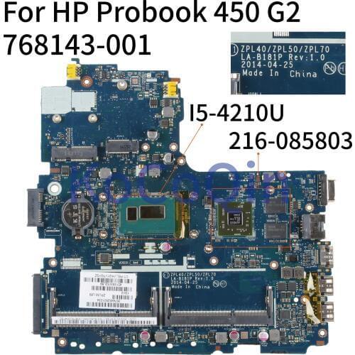 KoCoQin Laptop motherboard For HP Probook 440 450 470 G2 Core I5-4210U 216-0858030 Mainboard LA-B181P 768143-001 768143-501