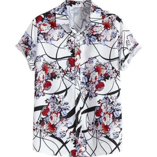 Men Summer Fashion Casual Shirts Lapel Pattern Print Short Sleeve Shirt Top Blouse Floral Loose Hawaiian Shirts Slim Fit Shirts