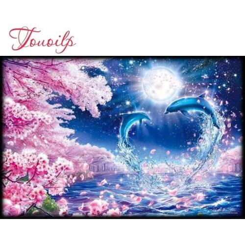 Touoilp 5D Love dolphin diy diamond embroidery stitch crystal square&round diamond sets decorative diy diamond painting mountain