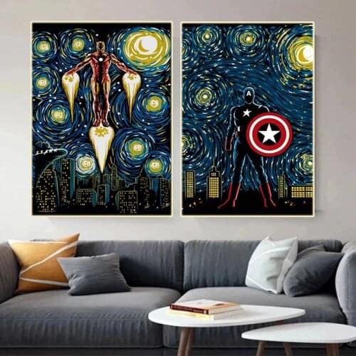 Marvel Avengers Superhero Canvas Posters Prints Anime Iron Man Captain America Painting Wall Art Picture Kids Room Decor Cuadros
