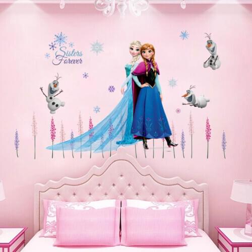 Disney frozen princess 45*60cm wall stickers for kids rooms nursery home decor cartoon elsa anna wall decals diy pvc mural art