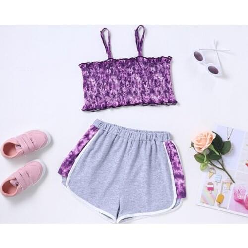 New Fashion Kids Clothes Girls Clothing Sets 2 Pcs Sets Tie Dye Strap Tops+short Pants Cool Girls Outfits Children Clothes 5-10Y