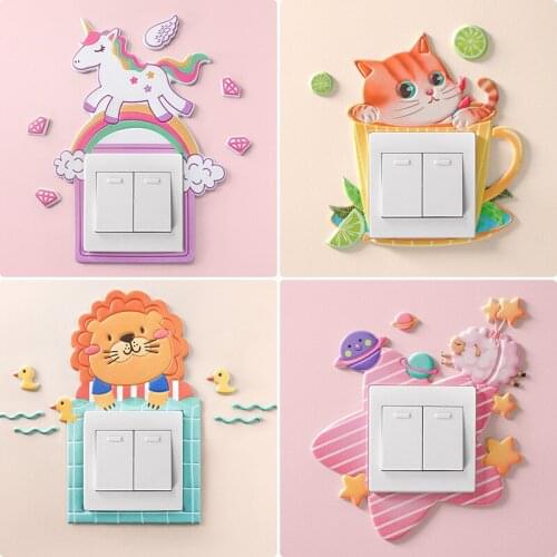 New Cartoon Animal Unicorn Flamingo Switch cover Room Decor 3D Silicone On-off Sticker Luminous Switch Outlet Wall Sticker