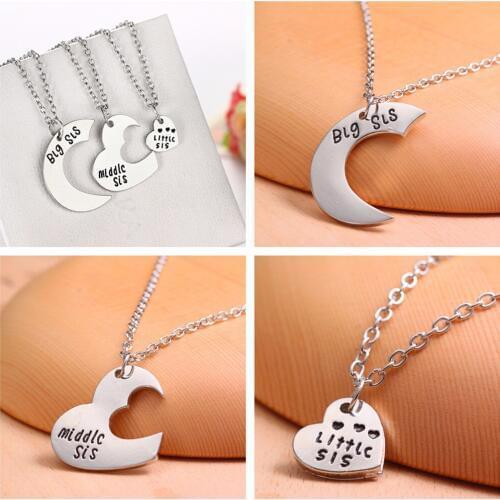 Best Friends Necklace For 3 Big Sister Sis Middle Sister Sis Little Sister Heart Charm Pendant Necklace Family Jewelry