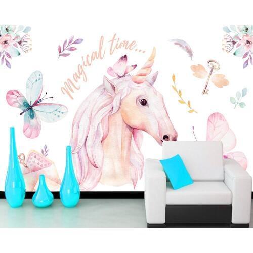 Papel de parede Watercolor unicorn butterfly flower 3d wallpaper mural, sofa tv wall bedroom wall papers home decor mural