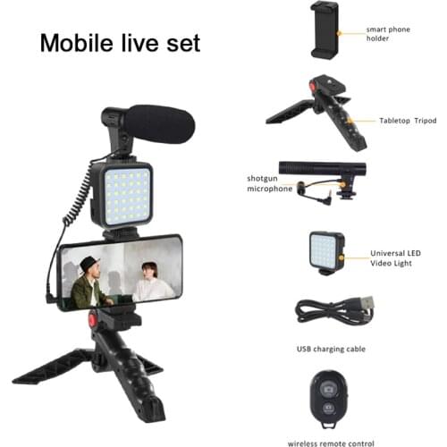 Portable Mini Tripod Phone Camera Tripod with Microphone LED Live Light Bluetooth Remote Control For Live Youtube tiktok Video