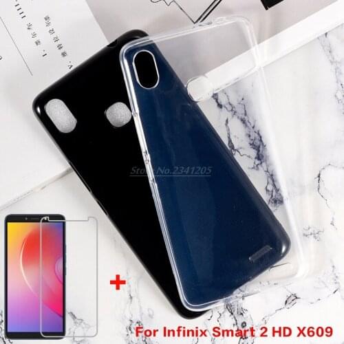 Transparent Phone Case For Infinix Smart 2 HD X609 Soft Black TPU Case Back Cover For Pelicula Infinix Smart 2 HD Tempered Glass