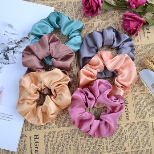 1Piece Satin Silk Solid Color Scrunchies Elastic Hair Band 2020 New Women Girls Hair Accessories Ponytail Holder Hair Ties Rope