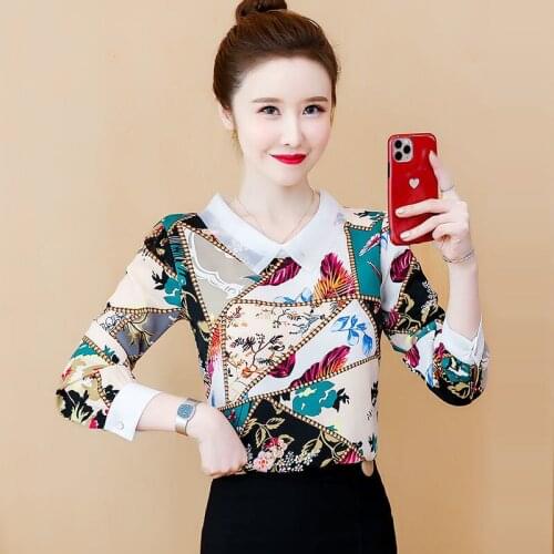 Long-sleeved printed shirt fashion foreign style 2021 spring and autumn new design sense niche chiffon shirt blouse casual