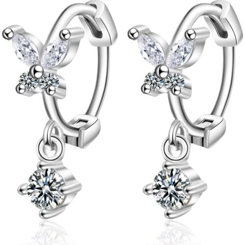 Fashion Zircon Butterfly Earrings 925 Sterling Silver Jewelry Stud Earrings For Women Kids eh837