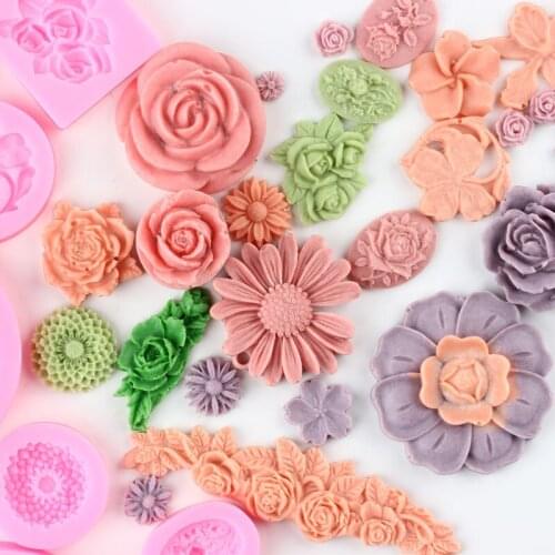 Flower Silicone Molds Cupcake Topper Fonfant Molds DIY Party Cake Decorataing Tools Chocolate Gumpaste Mould Clay Candy Moulds