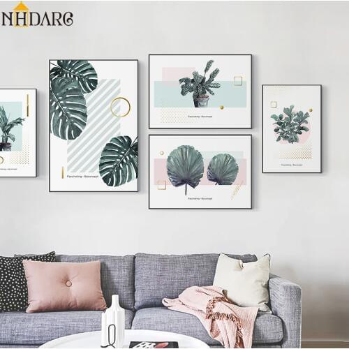 Nordic Modern Green Plant Series Pink Sweet Canvas Print Painting Poster Art Wall Pictures for Living Room Home Decor