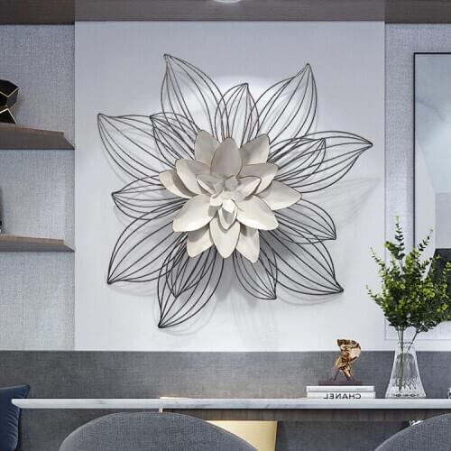 Modern Luxury Wrought Iron Wall Hanging Flowers 3D Wall Mural Home Livingroom Wall Sticker Crafts Hotel Club Ornament Decoration