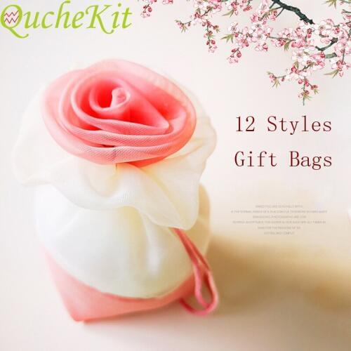 Rose Flower Fabric Candy Bags Jewelry Gift Bags Wedding Party Decorative Chocolate Drawstring Packaging Bag Pouches