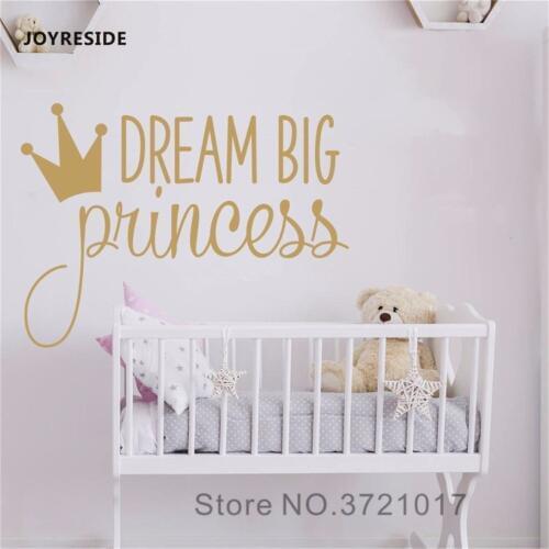 JOYRESIDE Dream Big Princess With Crown Wall Decal Vinyl Sticker For Kids Baby Girls Bedroom Decoration Nursery Home Decor YMX18