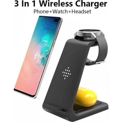 Qi 3 In 1 Charging Station For Samsung Galaxy S21 S20 Note 20 Ultra Note 10 Plus Phone Watch Headset Wireless Charger Dock Stand