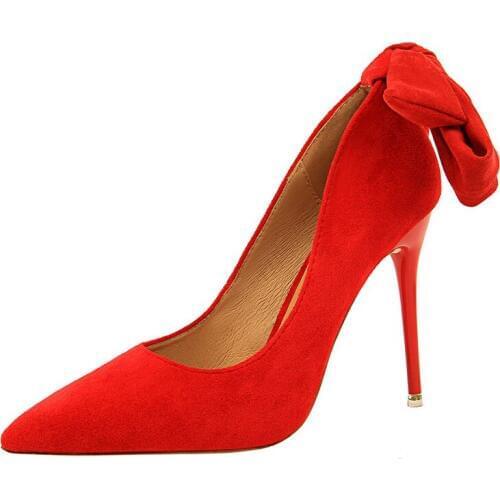 Spring New Tide Womens Shoes 2019 Pointed Shallow Mouth High Heel Stiletto Leather Wild Womens Shoes Bow High Heels