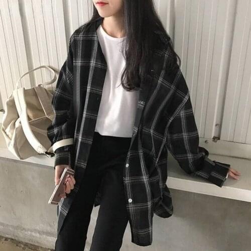 Shirts Women Plaid Long Sleeve Top Chic Loose Oversized Outwear Casual Womens Thin Sun-proof Retro Harajuku Blouses Streetwear