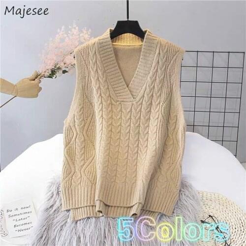 Sweater Vests Womens Pure Plain V-Neck Soft Warm Leisure Knitwear New Spring Fall Preppy Style Students Classic Femme Clothing