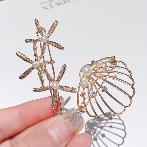 Gold Pearls Shell Hollow Alloy Hair Clips Women Girls Korean Style Modish Hair Accessories Hollow Hairpins Headwear