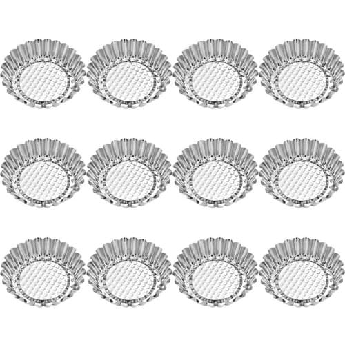 12Pcs Nonstick Ripple Carbon Steel Mini Egg Tart Mold Flower Reusable Cupcake And Muffin Baking Cup Tartlets Pans