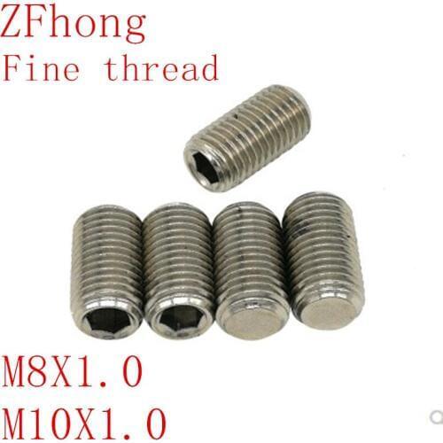 20Pcs DIN913 M8*1.0 M10*1.0 304 Stainless Steel fine thread Inner Hex Cup Point Socket grub Set Screw