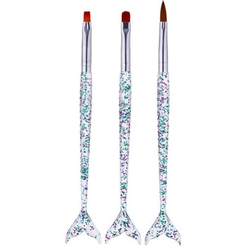 3x Fishtail Shape UV Gel Nail Art Polish Builder Painting Drawing Brush Set