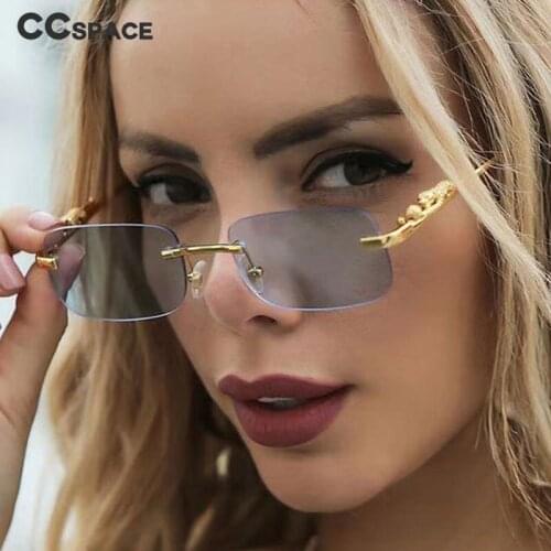 53308 Small Frame Rimless Brand Design Square Luxury Leopardf Sunglasses Men Women Fashion Shades Uv400 Vintage Glasses