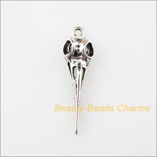 8Pcs Tibetan Silver Color Halloween Skull Charms Pendants 10.5x36.5mm