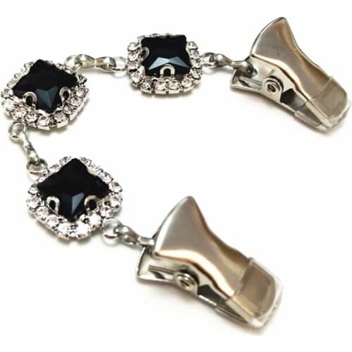 Shining Rhinestone Black Square Crystal Sweater Shawl Cardigan Clip For Women Wedding Flexible Buckle Button Brooch