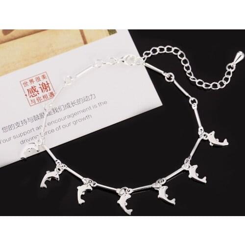 Noble 925 Sterling Silver beautiful romantic dolphin Chain Bracelets for Women Fashion Wedding Party Christmas Gift fine Jewelry