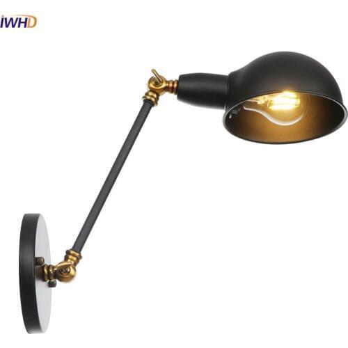 IWHD Black Iron Adjustable LED Wall Light Vintage Nordic Wandlamp RH Industrial Wall Lights For Home Applique Murale Luminaire