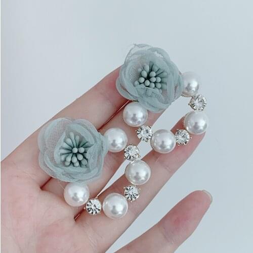 Flowers Pearl Round Stud Earrings for Women Rhinestone Girls Fashion Boucle D'oreille Jewelry Gifts