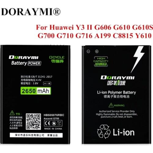 DORAYMI HB505076RBC Battery for Huawei Y3 II Y3II-U22 G606 G610 G700 G710 A199 C8815 Y610 Batteries 2650mAh Replacement Bateria