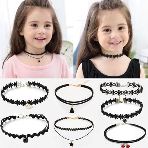 METOO 11PCS Choker Necklace Kids Lace Velvet Strip Woman Collar Baby Jewelry Neck Accessories Choker Handcrafted Chain Necklaces