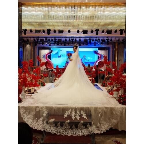 New white Ivory beautiful cathedral length lace edge bridal veil with long comb wedding veil Mariage plus size