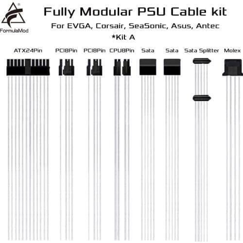 FormulaMod Fm-DYXZ, Fully Modular PSU Cable Kit, 18AWG Silver Plated, Kit For EVGA, Corsair, SeaSonic, Asus, Antec Modular PSU