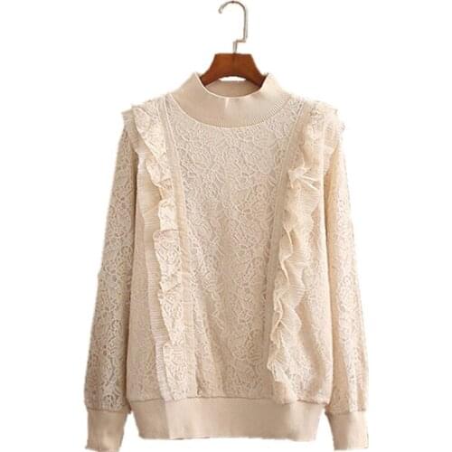 Large size long-sleeved T-shirt spring autumn womens 2020 new Korean version of crocheted hollow increase the shirt A731