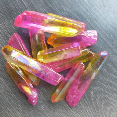 Electroplated Red and Yellow Titanium Aura Lemurian Crystal Wand Point Healing Crystal Stone Natural Stones and Minerals