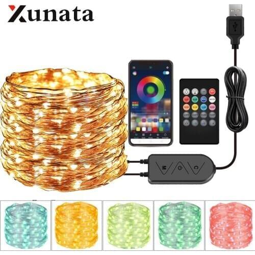 USB Bluetooth Control RGB LED String Light Fairy Lights Garland Xmas Lamp for Christmas Party Wedding Decoration +Remote