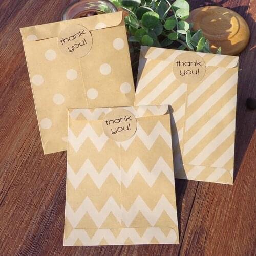 5-50pcs 4 Design Chevron Stripe Polka Dots Envelope Retro Kraft Paper Stationery Envelopes Postcard Party Favor Paper Bag