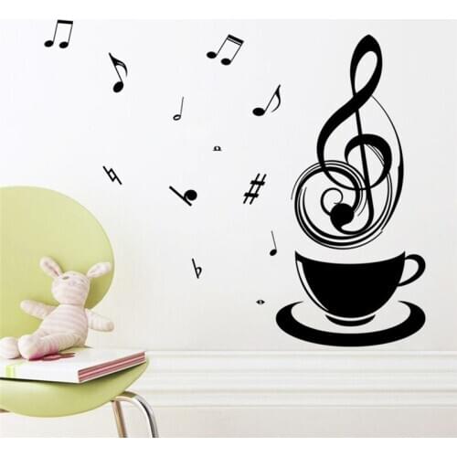 Creative Music Tea Coffee Cup DIY home decals wall stickers coffee shop office DIY vinyl kitchen decorative mural art wallpaper