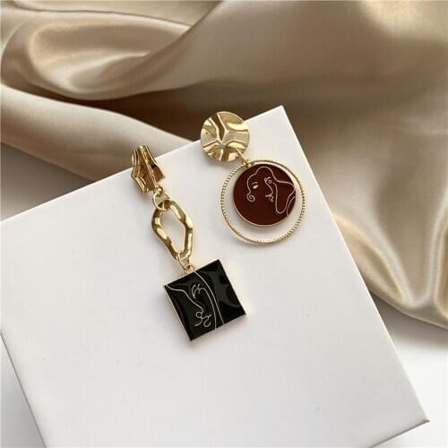 Exaggerated Abstract Face Asymmetric Square Circle Dangle Earrings Girl Party Jewelry Pendant Earrings Punk Female Earrings Gift