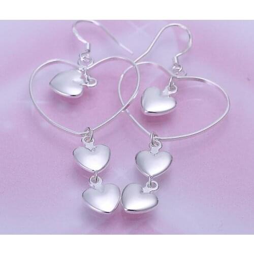 Hot New trend 925 Sterling Silver love heart long drop earrings for Women fashion party wedding Jewelry Valentines Day Gifts