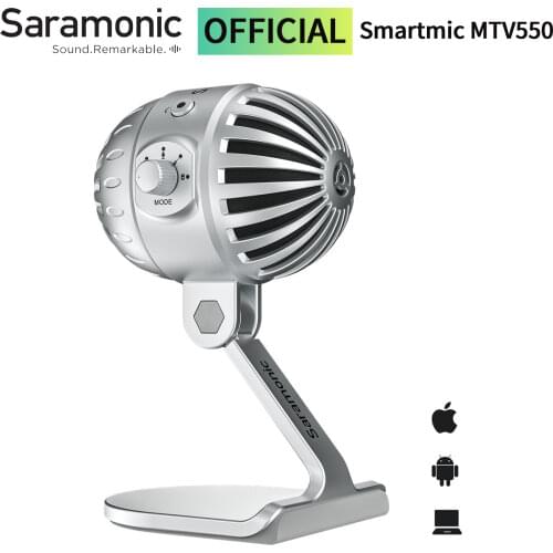Saramonic SmartMic MTV550 USB Microphone for home-recording live streaming podcasting voice-overs with iOS/Android computers